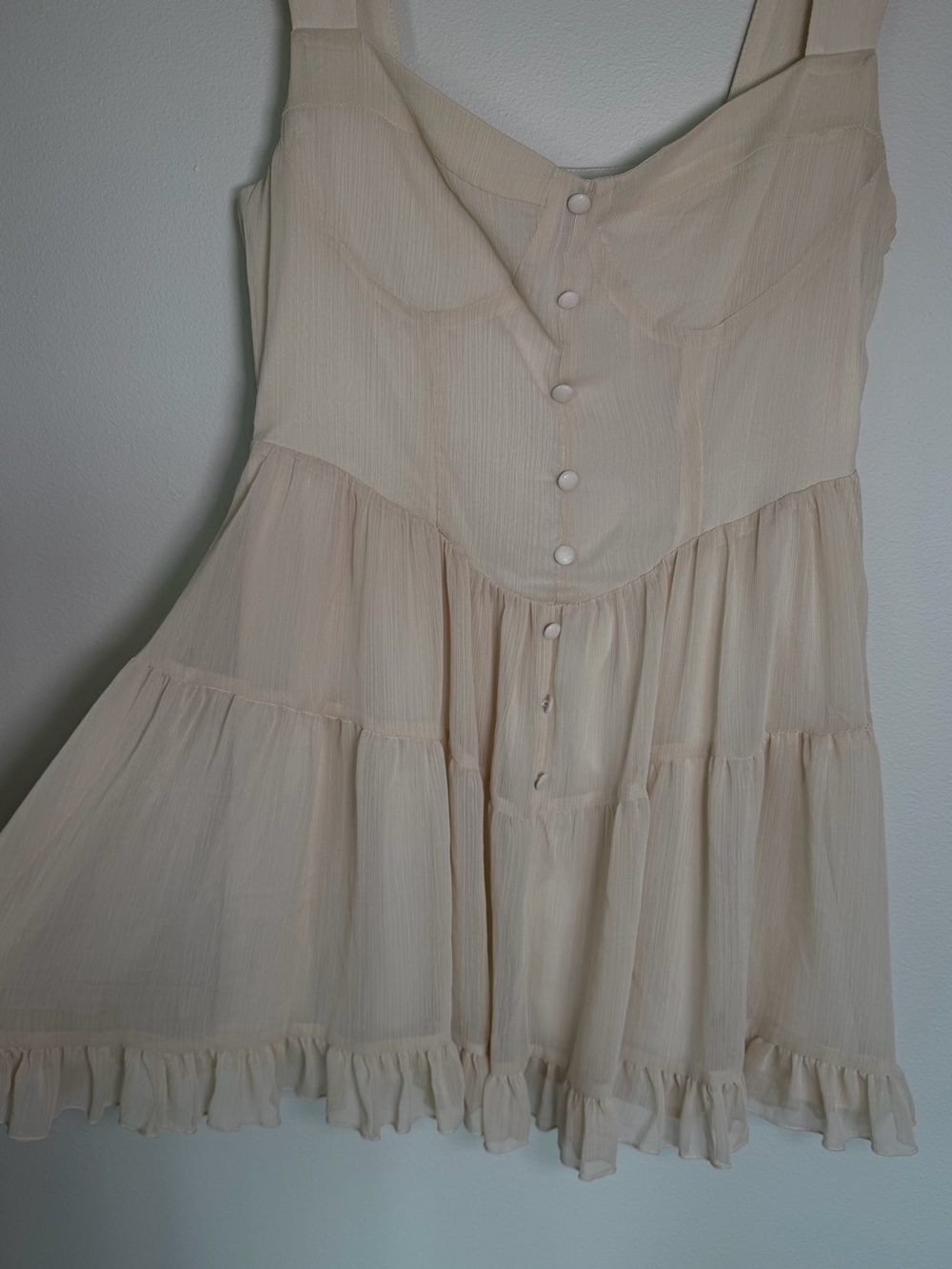 Cider Like New Cream Tiered Ruffled Mini Dress Flowy Whimsical Fairy Cottage - Picture 3 of 4